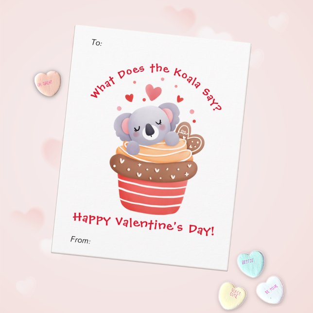 Cute Koala in Cupcake Custom Kids Valentine's Day Holiday Card (Creator Uploaded)