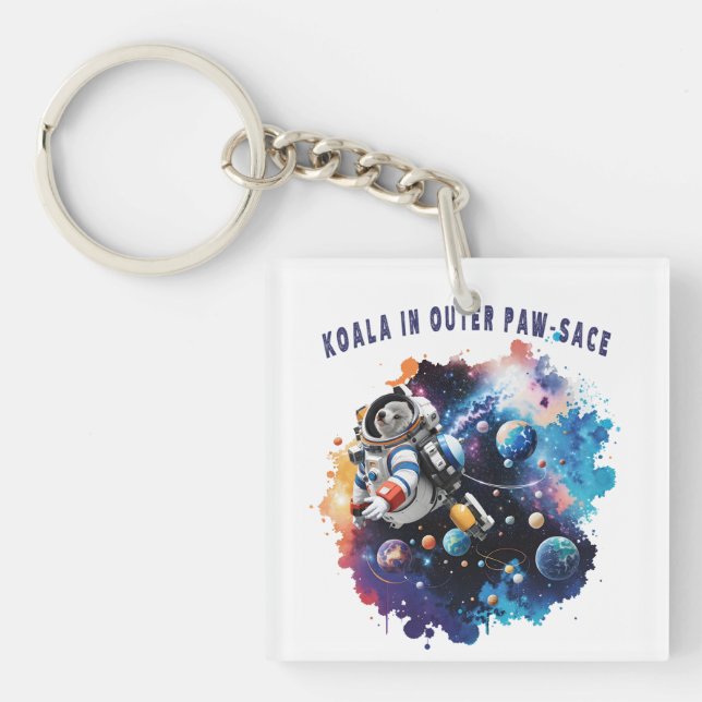 Cute Koala in Outer Paw-sace, Koala Astronaut Key Ring (Front)