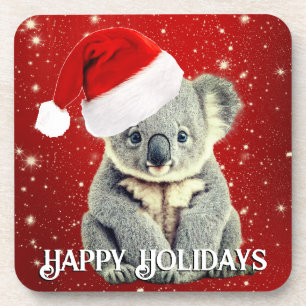 Cute Koala in Santa Hat Coaster