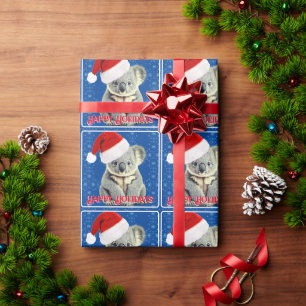 Cute Koala in Santa Hat Wrapping Paper