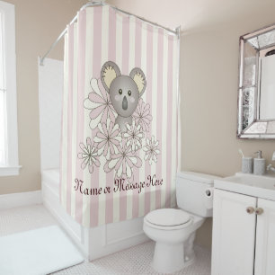Cute Koala Kids Animal Cartoon Pink Striped Girls Shower Curtain