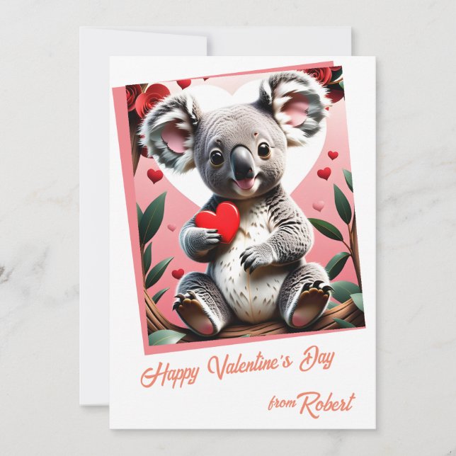 Cute koala kids valentine's day holiday card (Front)