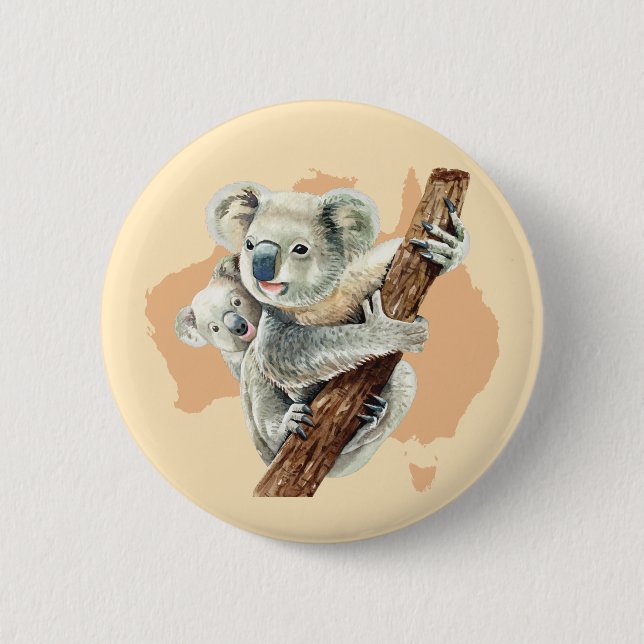 Cute Koala Mom and Baby 6 Cm Round Badge (Front)