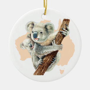 Cute Koala Mom and Baby Ceramic Tree Decoration