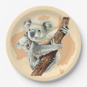 Cute Koala Mom and Baby Paper Plate