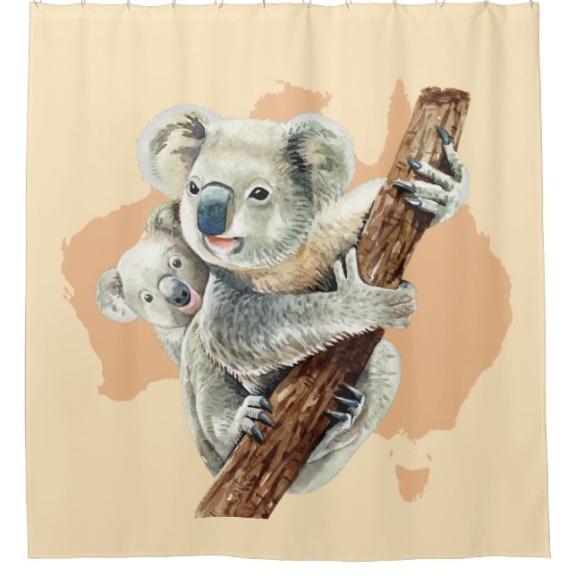 Cute Koala Mom and Baby Shower Curtain (Front)
