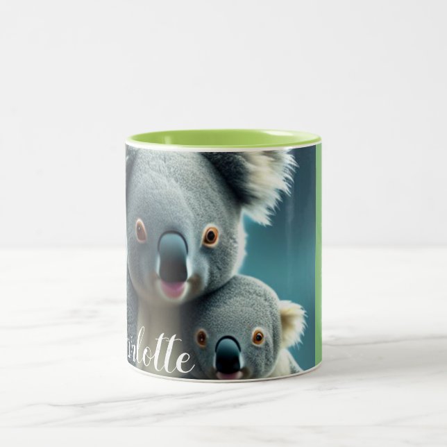 Cute Koala Mum and Baby Newborn Facts Gift Mug (Center)