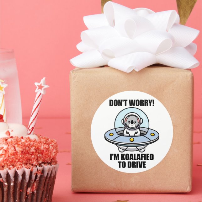 Cute Koala New Driver I'm Koalafied To Drive UFO Classic Round Sticker (Party)