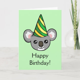 Cute Koala Party Hat Drawing Happy Birthday Card