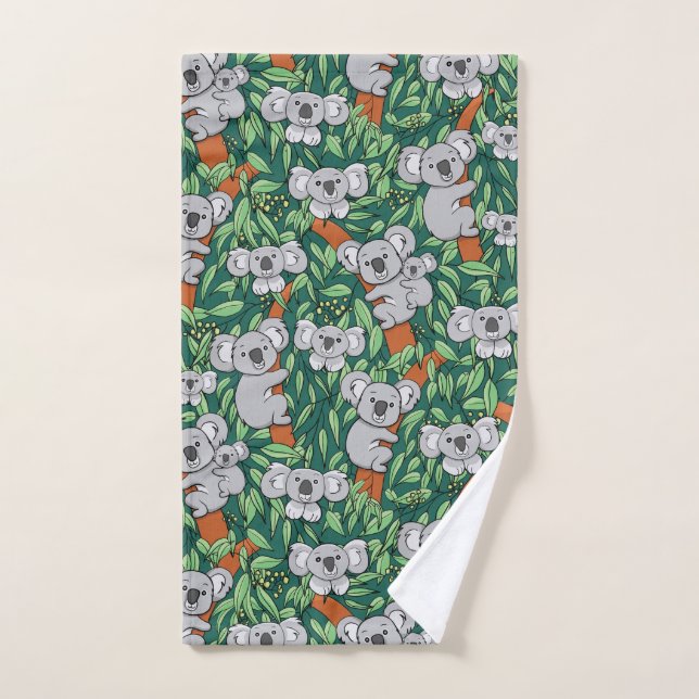 Cute Koala Pattern Hunter Green Hand Towel (Hand Towel)