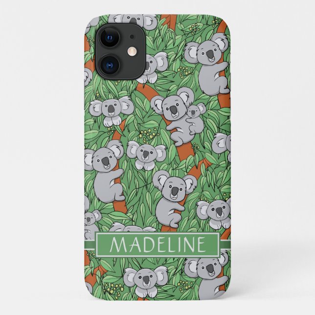 Cute Koala Pattern Personalise Green Case-Mate iPhone Case (Back)