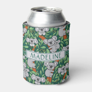 Cute Koala Pattern Personalised Hunter Green Can Cooler