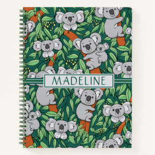 Cute Koala Pattern Personalised Hunter Green Notebook