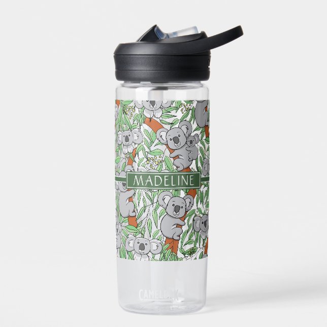 Cute Koala Pattern Personalised Water Bottle (Left)