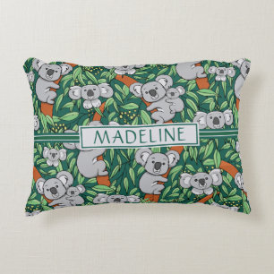 Cute Koala Pattern Personalized Hunter Green Decorative Cushion
