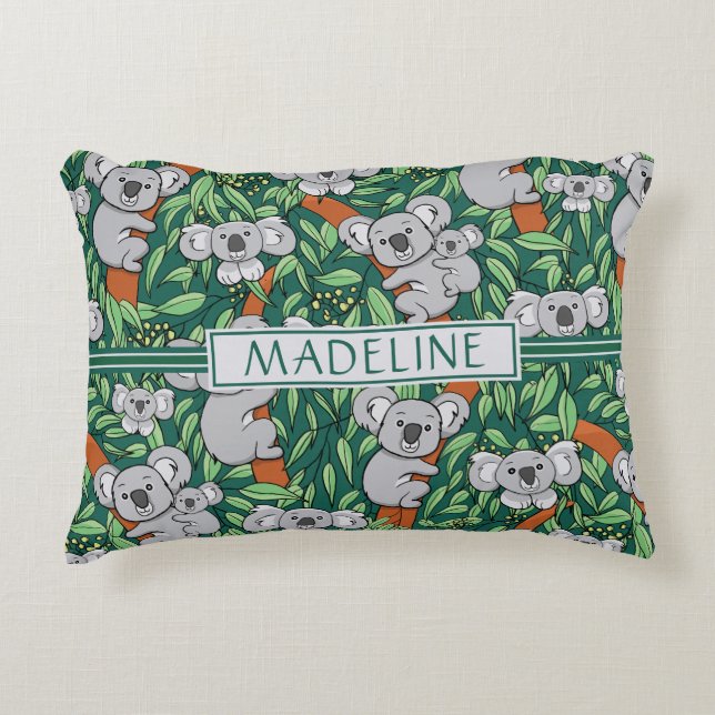 Cute Koala Pattern Personalized Hunter Green Decorative Cushion (Front)