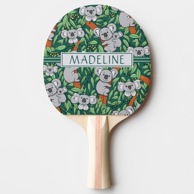 Cute Koala Pattern Personalized Hunter Green Ping Pong Paddle (Front)