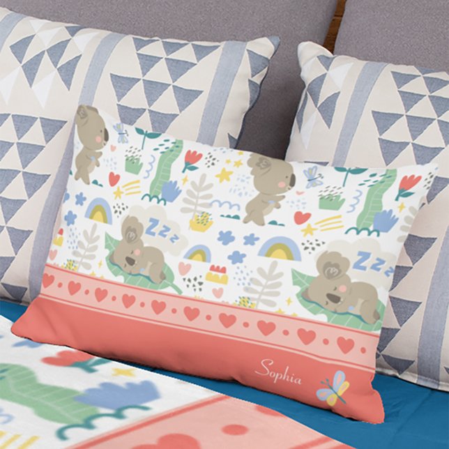 Cute Koala Pattern with Little Girl Name on Pink Decorative Cushion (Creator Uploaded)