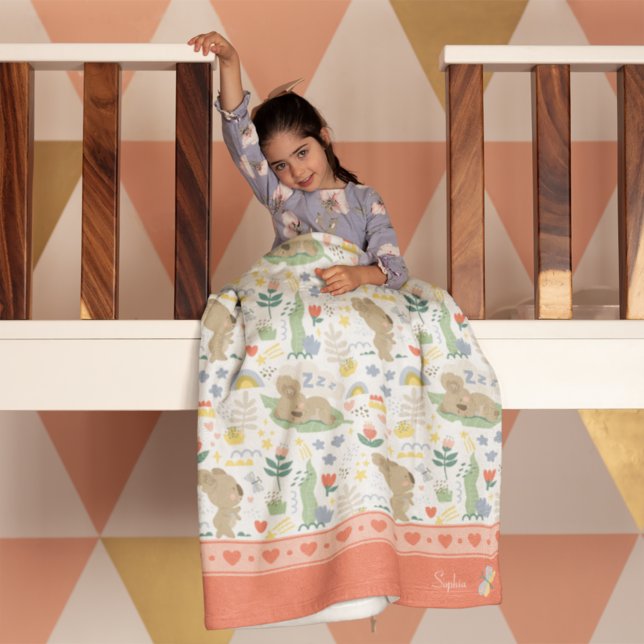 Cute Koala Pattern with Little Girl Name on Pink Fleece Blanket (Creator Uploaded)
