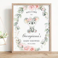 Cute Koala Pink Floral Sage Greenery Baby Shower