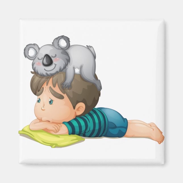 Cute koala playing with lovely boy Australia Magnet (Front)