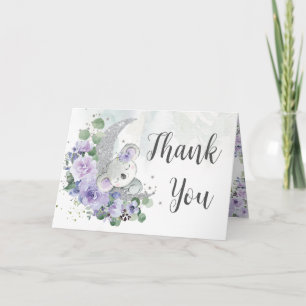 Cute Koala Purple Floral Moon Baby Shower Birthday Thank You Card