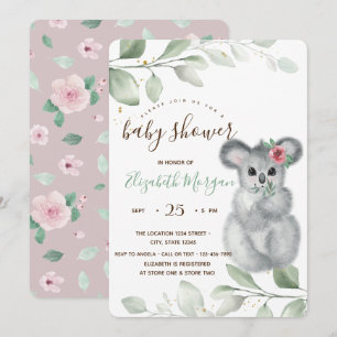 Cute Koala Roses Baby Shower Invitation