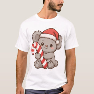 Cute Koala Santa Hat Candy Cane Christmas T-Shirt