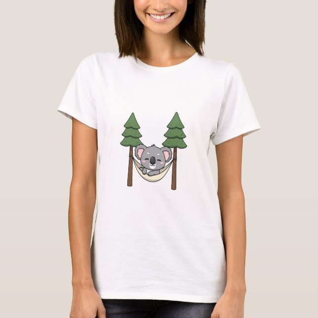 Cute Koala Sleeping in Hammock Between Two Pine T-Shirt (Front)