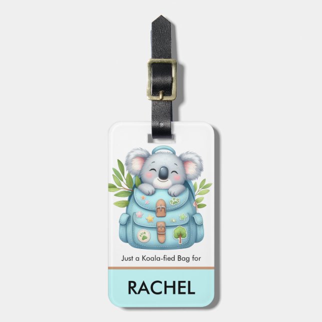 Cute Koala Traveler Personalized Kids Luggage Tag (Front Vertical)