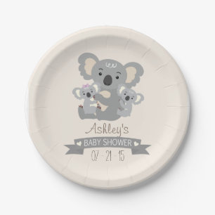 Cute Koala Twins Baby Shower Paper Plate
