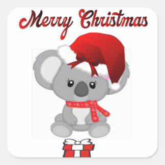 Cute koala with a santa klaus hat climbing square sticker