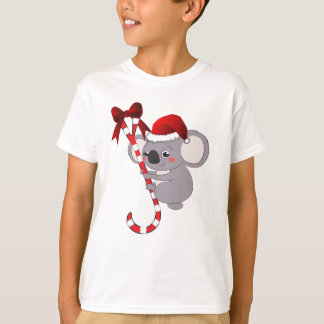 Cute koala with a santa klaus hat climbing  T-Shir T-Shirt