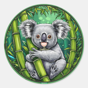Cute Koala with Bamboo Aesthetic Nature Animal  Classic Round Sticker