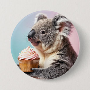 Cute Koala With Cupcake Pastel Gradient 7.5 Cm Round Badge