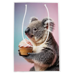 Cute Koala With Cupcake Pastel Gradient Medium Gift Bag