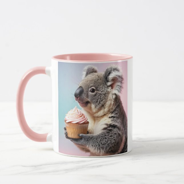 Cute Koala With Cupcake Pastel Gradient Mug (Left)