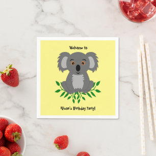 Cute koala with eucalyptus kids birthday napkins
