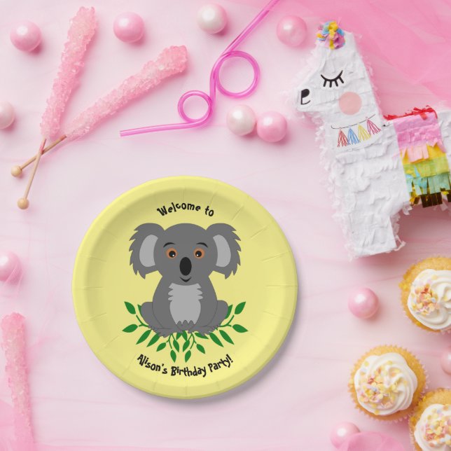 Cute koala with eucalyptus kids birthday  paper pl paper plate (Party)