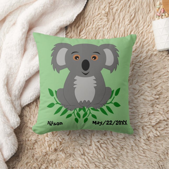 Cute koala with eucalyptus kids  cushion (Blanket)