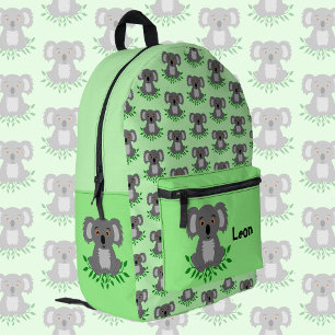 Cute koala with eucalyptus, personalizable kids printed backpack