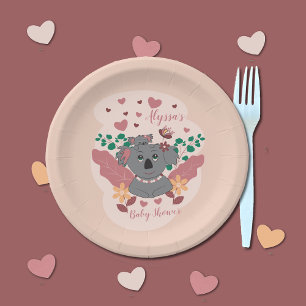 Cute koalas baby shower pastel paper plate