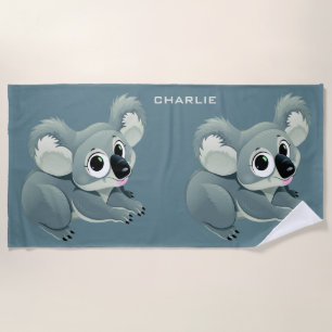 Cute Koalas custom name beach towel