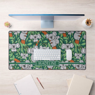 Cute Koalas Personalise Green Desk Mat
