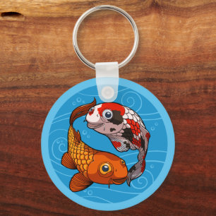 Cute Koi Carp Friends Swimming Yin Yang Cartoon Key Ring