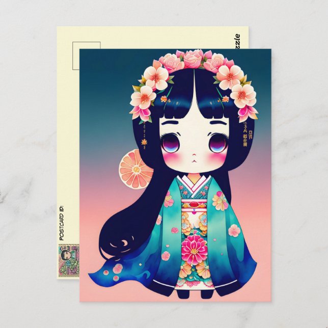 Cute Kokeshi Doll, Postcrossing Postcard (Front/Back)