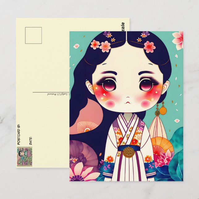 Cute Kokeshi Doll, Postcrossing Postcard (Front/Back)