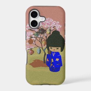 Cute kokeshi Doll with cherry blossom tree