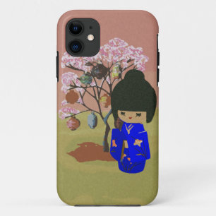 Cute kokeshi Doll with cherry blossom tree Case-Mate iPhone Case