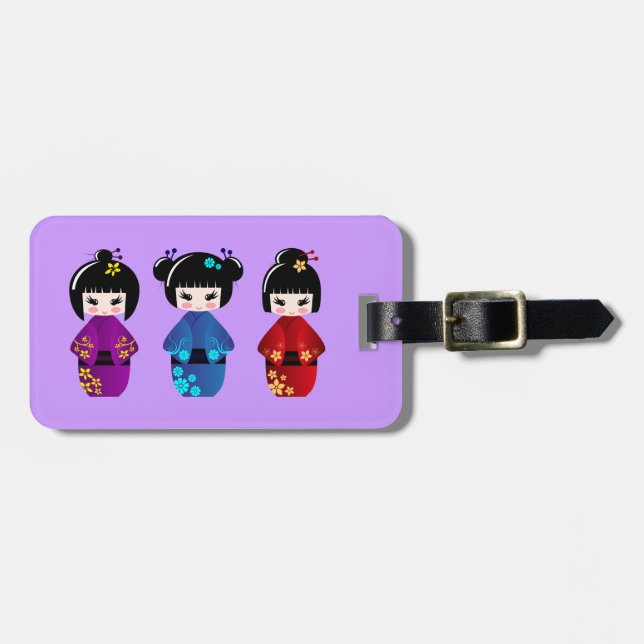 Cute kokeshi dolls cartoon luggage tag (Front Horizontal)